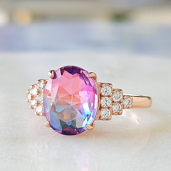 Rose Gold ring with Oval Pink Purple Tourmaline, 925 Sterling Silver - Picture 5 of 5